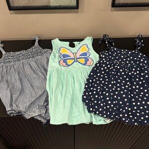 Toddler Girls 3-Pack Romper + Dresses - Mint Butterfly, Chambray, Navy Polka Dot